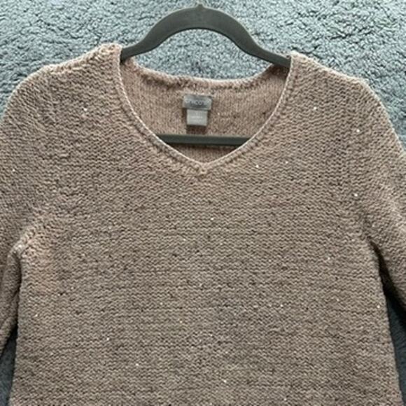 Chico's Size 1 (Medium / Size 8) Pink Sparkly Sweater V-Neck Soft - Picture 3 of 9